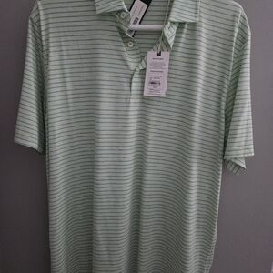 Men's Light Green Striped Polo Shirt